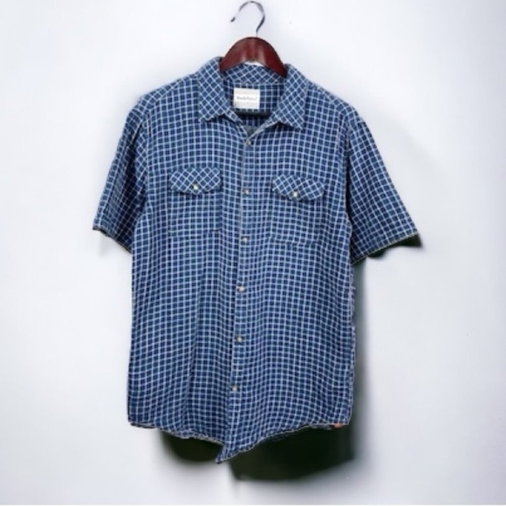 Deux Ex Machina Blue Cotton Muslin Blue Plaid Short Sleeve Button Up Shirt